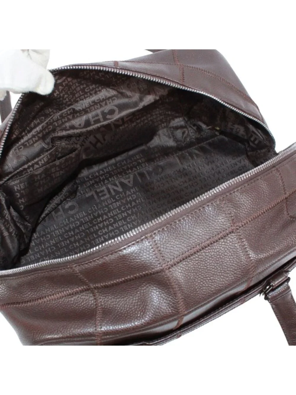 Chanel Choco Bar Mini Caviar Leather Dark Brown Boston Bag Silver